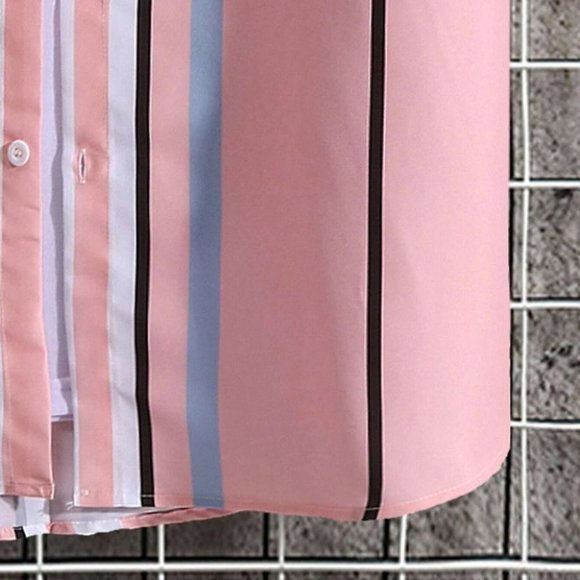 Pink Vacation Style Men's Random Block Striped Shirt - Picture 6 of 8